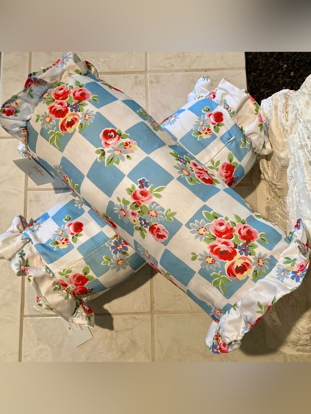 NWT Cath Kidston pair of bolster pillows- checked pattern